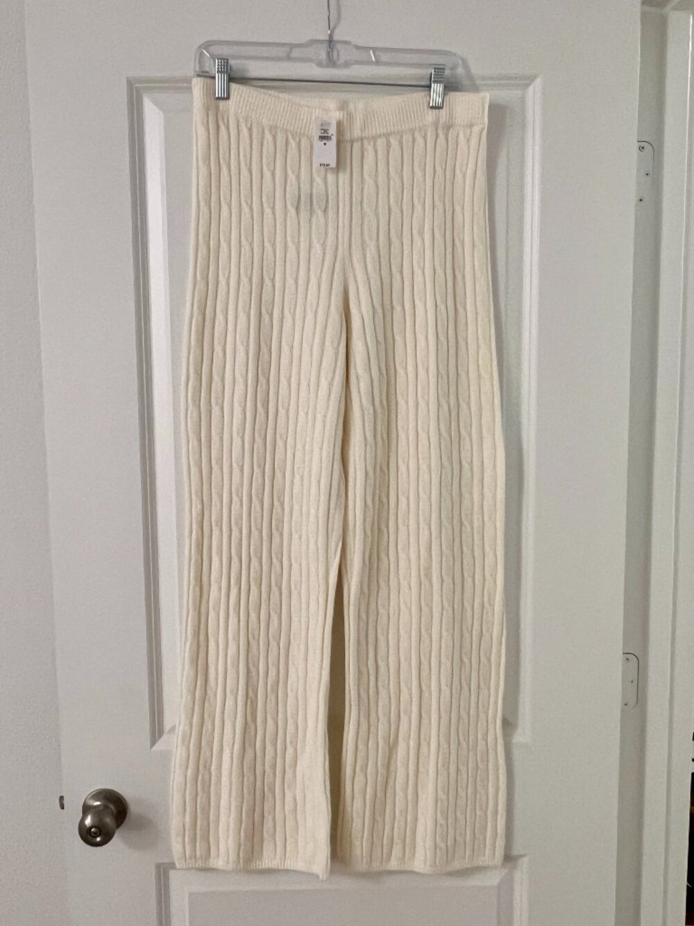 GAP CashSoft White Cream Cable Knit Wide Leg Sweater Pants, NEW